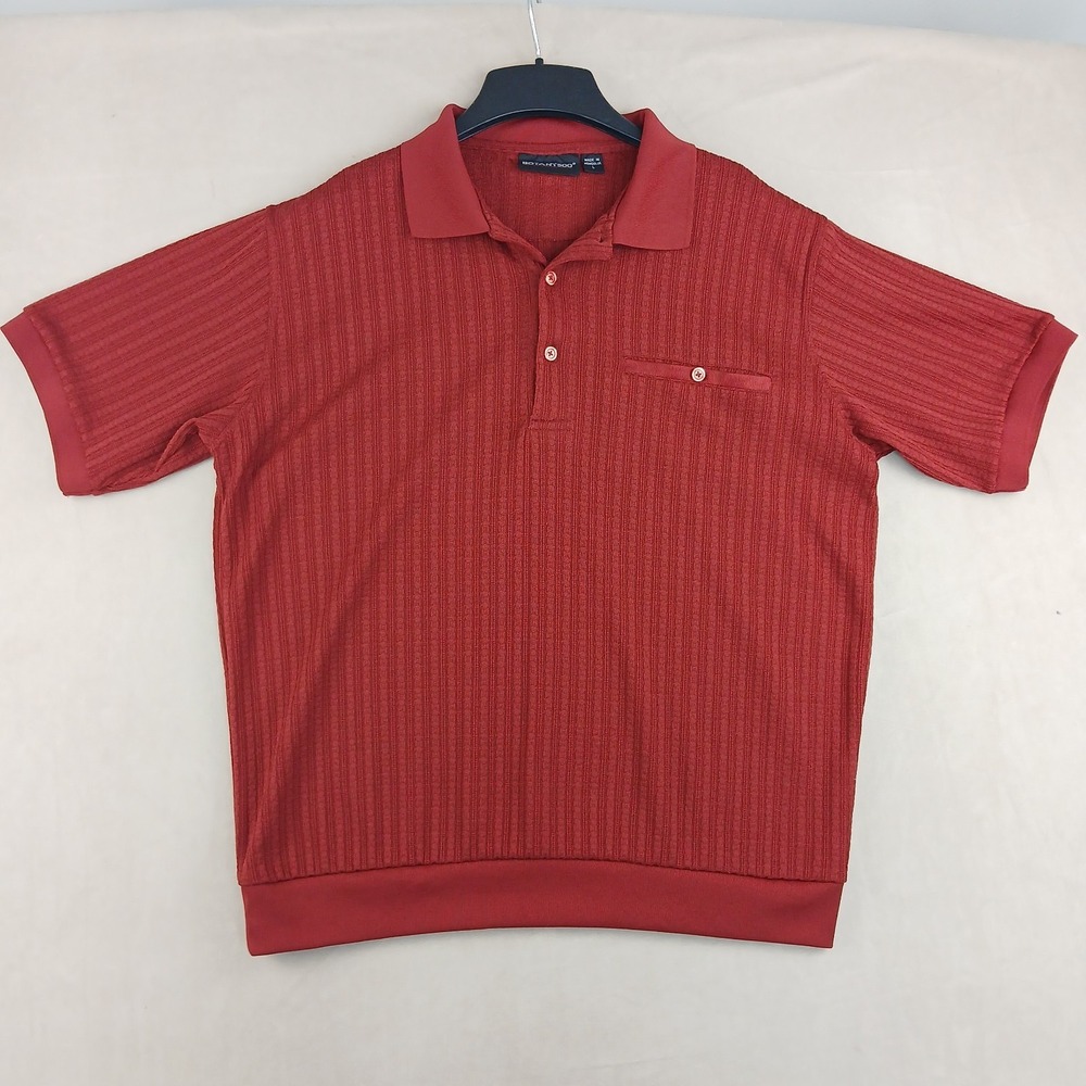 Botany 500 Large Mens Shirt Polo Sweater Banded Waist 24x27 Burgundy Cable Knit